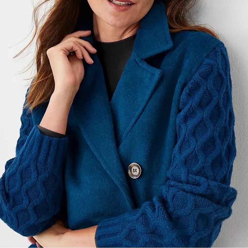 Ann Taylor Teal Cable-Sleeve Sweater/ Blazer XXS NWT